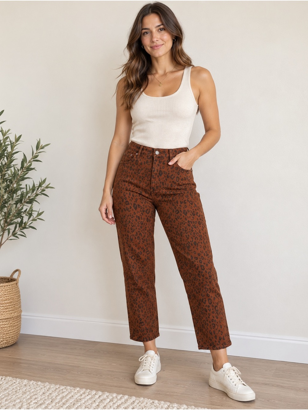 Universal Thread Size 18 34R Brown Leopard Print Straight Leg Pants NWT